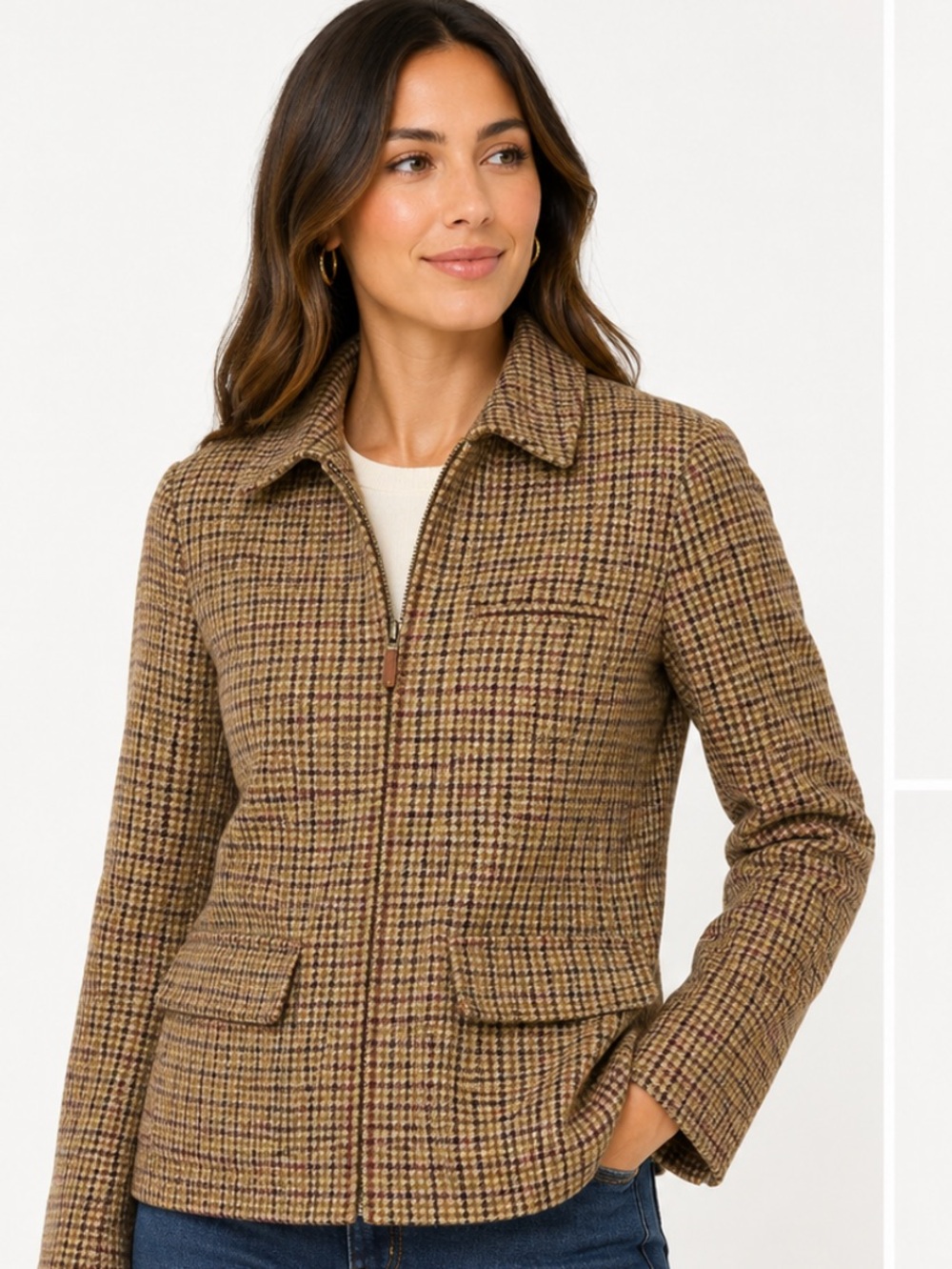 Lauren Ralph Lauren lamb wool houndstooth plaid zip up riding  jacket si…